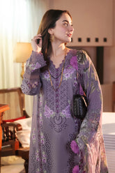 JADE - 3PC DHANAK CHIKANKAARI EMBROIDERED SHIRT WITH TWILL PRINTED SHAWL AND TROUSER - HZG2202